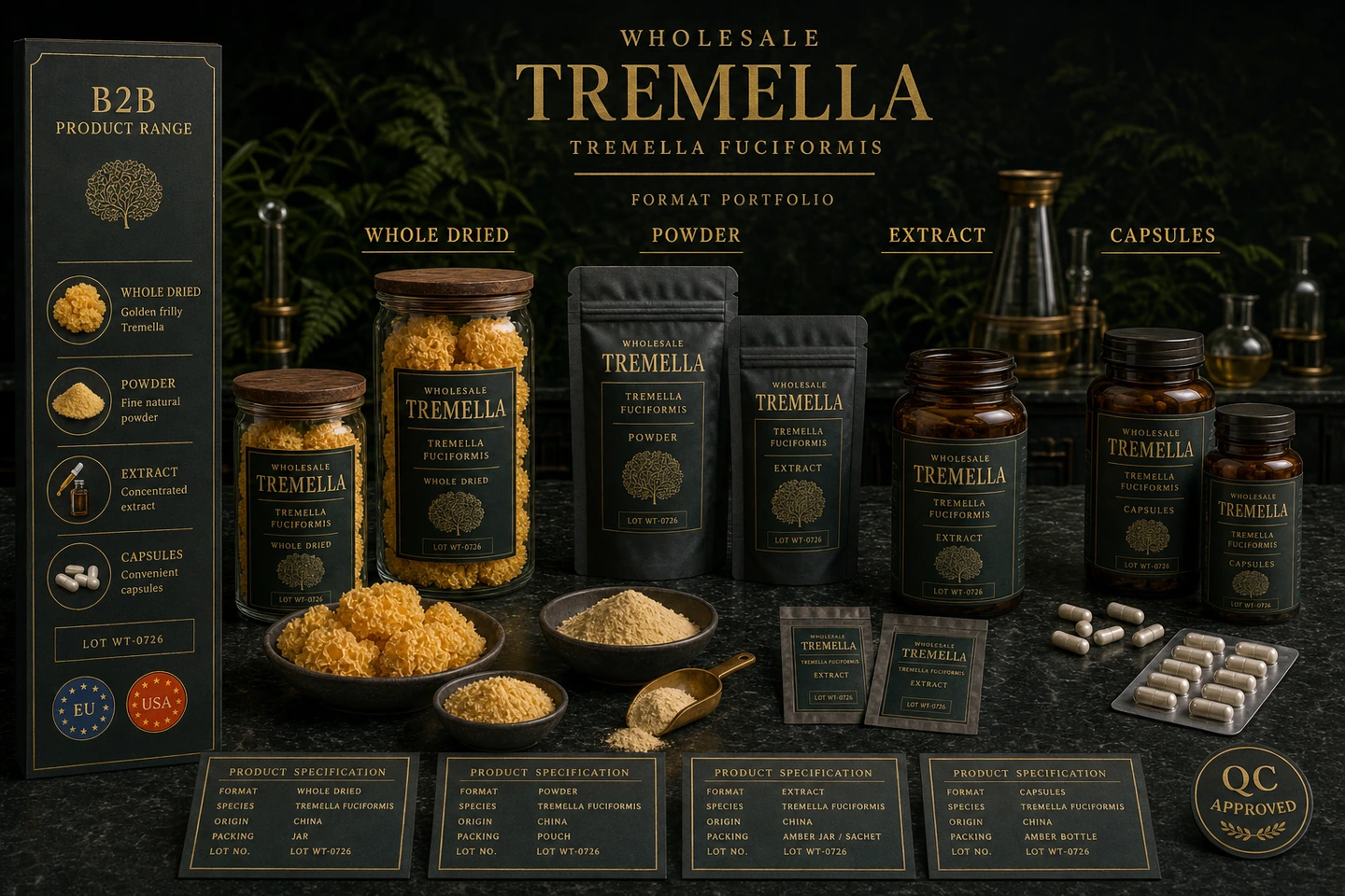 Whole, Powder, Extract and Capsules Across a Tremella Range - professional Tremella wholesale visual